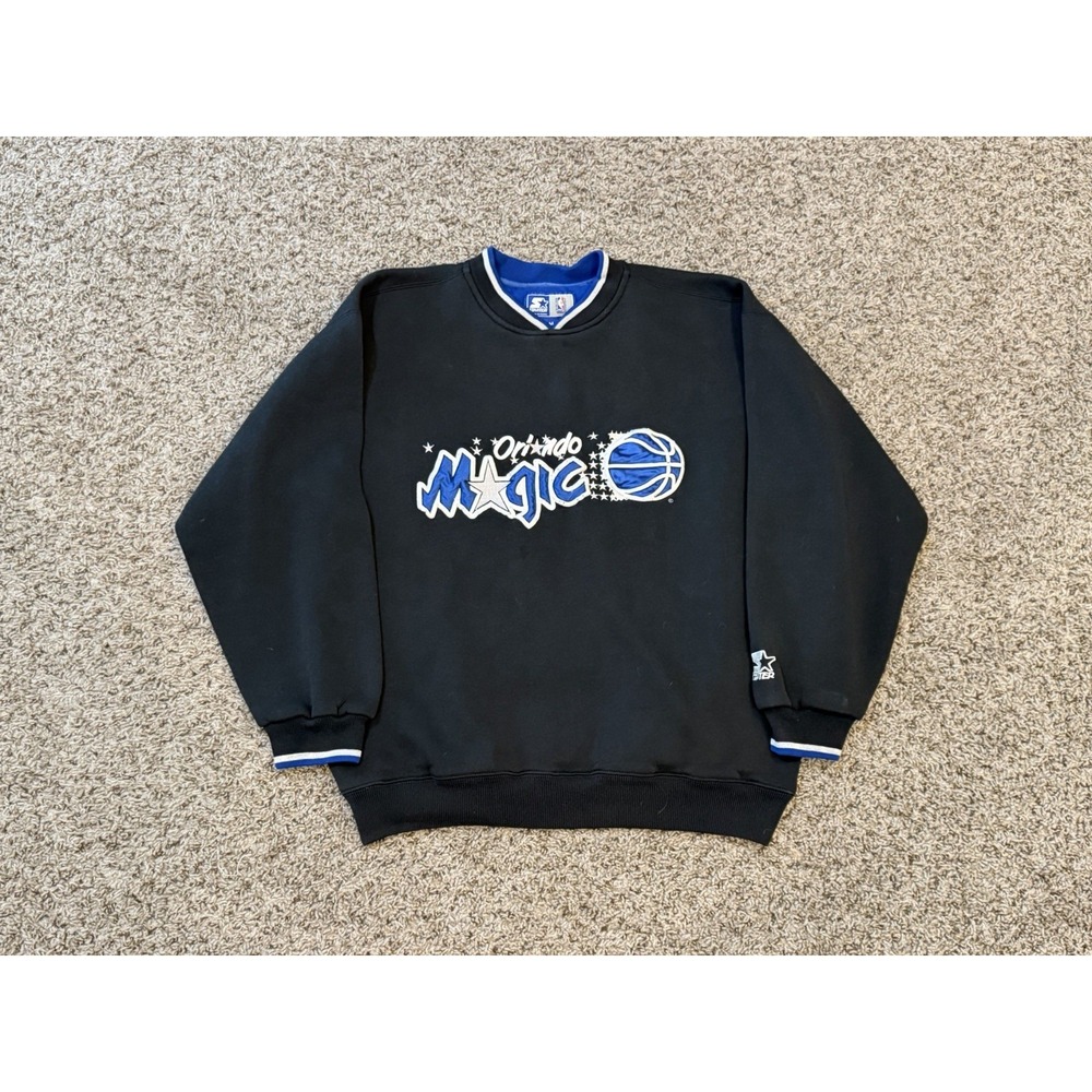 Starter Orlando Magic Vintage Sweatshirt Mens Medium Black Blue Embroidered